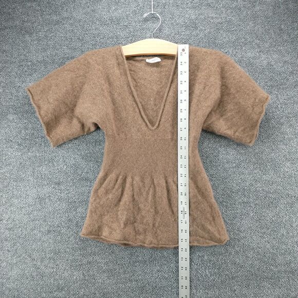 Subtle Luxury Women's Cashmere Sweater Short Sleeve Brown Actual 27x21.5 V-Neck - Picture 10 of 12